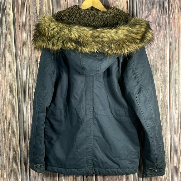 Abercrombie & Fitch Basin Mountain faux Fur linen fur Hood Military Parka Jacket - Picture 2 of 13